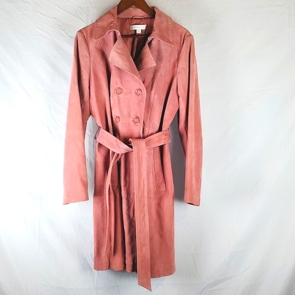 New York & Company Jackets & Blazers - New York & Company Pink Genuine Suede Leather Trenchcoat